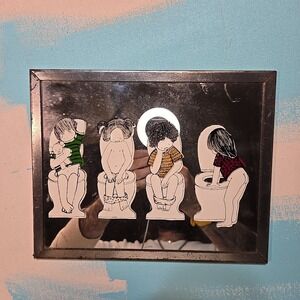 VTG 70s 80s Kids Bathroom Mirror Wall‎ Art Funny Metal Frame 8x10 Humor Toilet